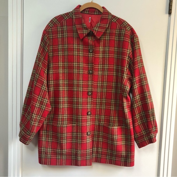 Vintage red tartan plaid wool hunting jacket button front amazing condition - Picture 1 of 9